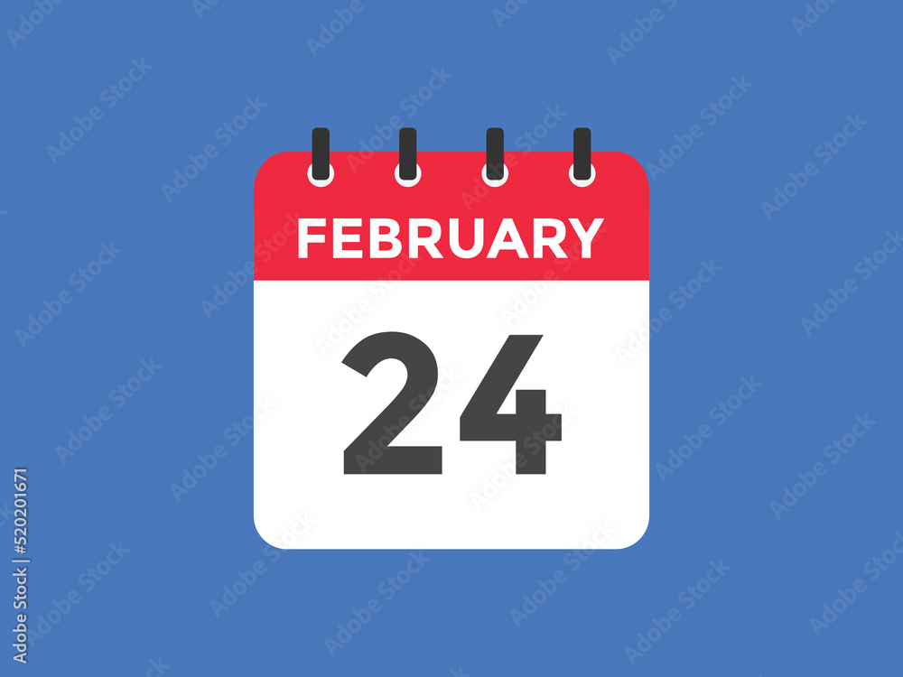 February 24 calendar reminder. 24th February daily calendar icon template. Vector illustration
February 24 calendar reminder. 24th February daily calendar icon template. Vector illustration