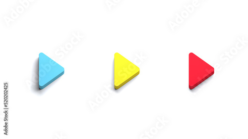 Three Play Icon Marks blue, yellow, red colors symbol. 3D back to school theme banner