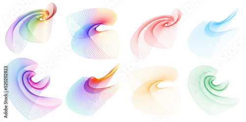 Set design element circle. Isolated bold vector colors golden ring from. Abstract glow wavy stripes of many glittering swirl created using Blend Tool. Vector illustration EPS10 for your presentation