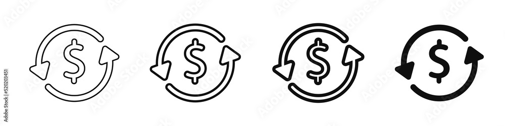 Refund money icons. Return on investment. Cash back. Vector illustration Refund money icons. Return on investment. Cash back. Vector illustration