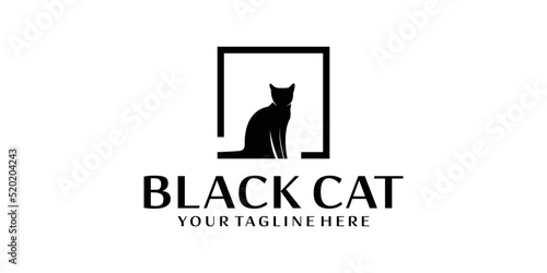 black cat logo design cat silhouette and frame
