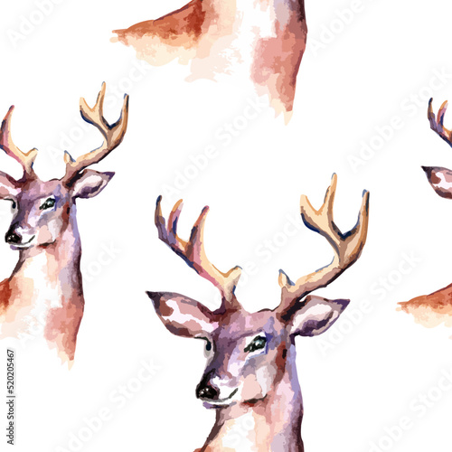 Watercolor deers seamless texture pattern. Hand drawn natural repeating background. Isolated vector illustration kids and wallpaper, background room © Cavid