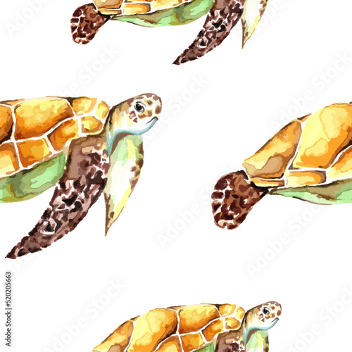 Seamless vector watercolor turtles pattern. Animals illustration for kids room and wallpaper, background © Cavid