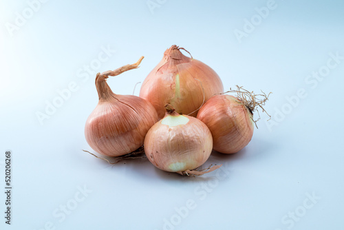 Organic onions on white background