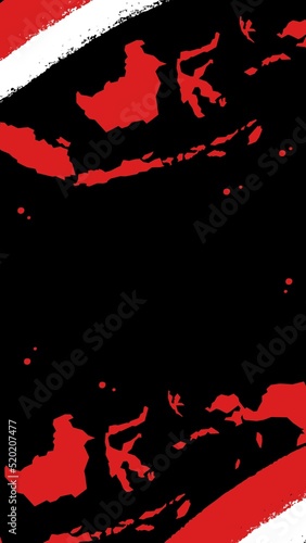 Black background with red white brush line and indonesia maps