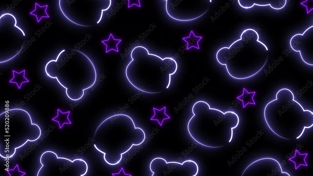 Animated Glowing Neon Light bears and Stars pattern design Bear motional texture panda polar bear repeated wallpaper background cartoon colorful bear icons with shining stars. Animals animation Animated Glowing Neon Light bears and Stars pattern design Bear motional texture panda polar bear repeated wallpaper background cartoon colorful bear icons with shining stars. Animals animation