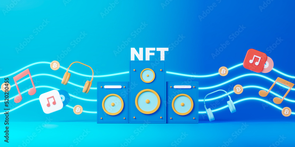 Fototapeta premium 3d rendering NFT or non fungible token for music.