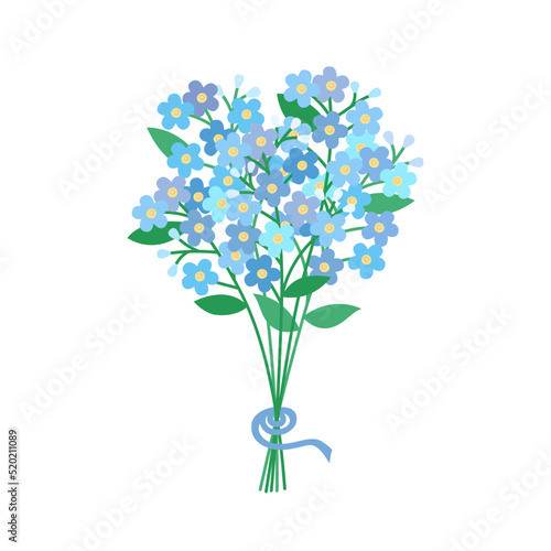 Forget-me-nots bouquet isolated. Forget me not blue flowers on white background. Cute floral design element. Flat vector illustration