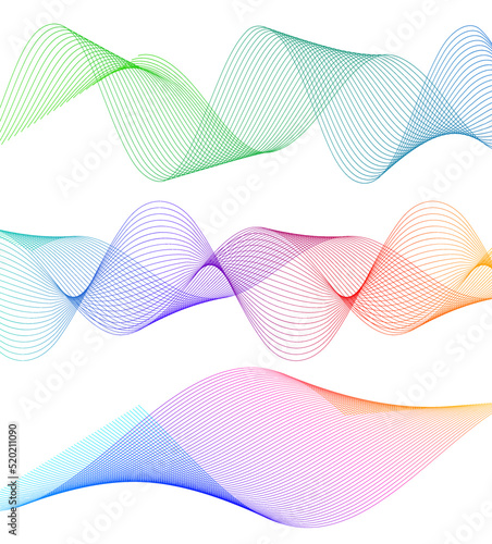 Set Abstract lines colors design element on white background of waves. Vector Illustration eps 10 for grunge elegant business card, print brochure, flyer, banners, cover book, label, fabric