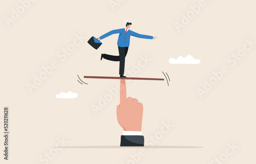 Work life balance. Equality, Mental stability. Overcoming fear and hurdles.  businessmen stand in the middle of the seesaw to keep balance.