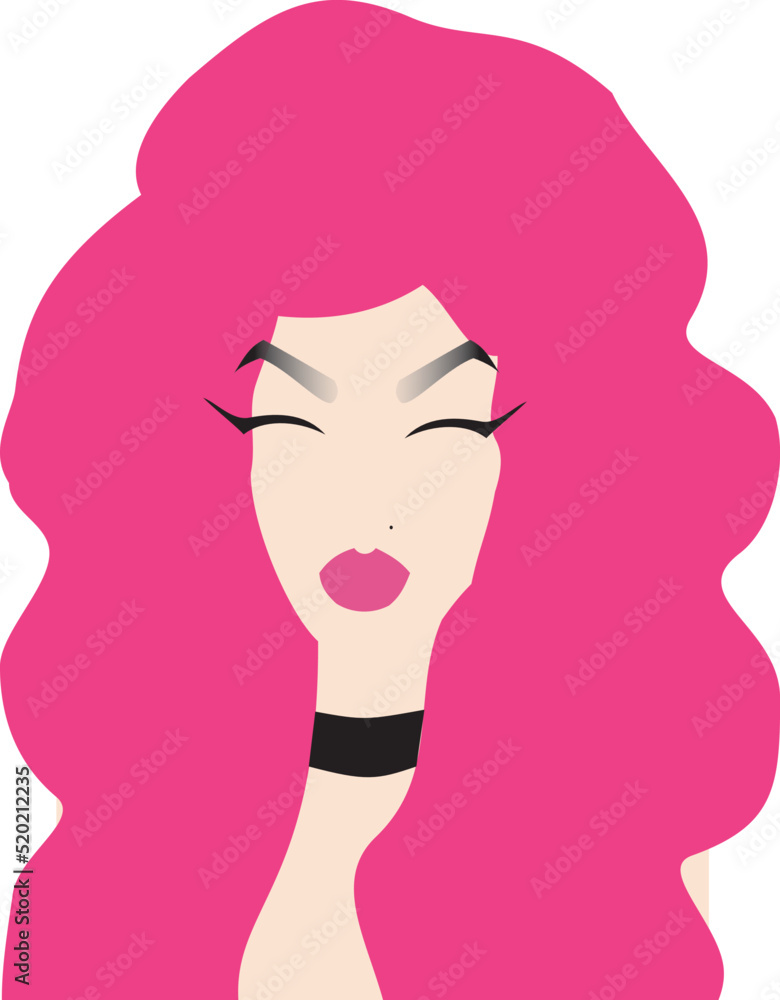 vector flat illustration minimalistic portrait of young girl woman binary lgbt person bright hair beauty big lips drug queen