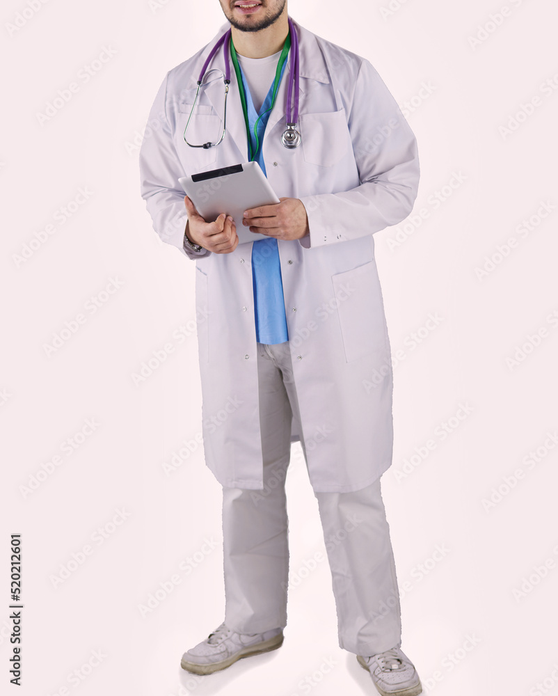 Portrait of a confident doctor with tablet isolated on white background Portrait of a confident doctor with tablet isolated on white background