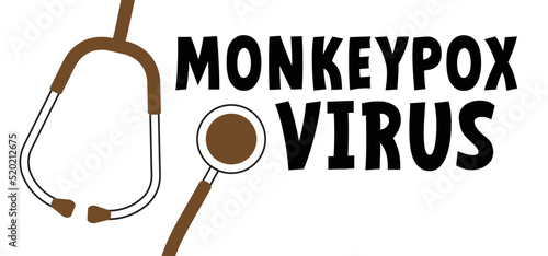 Cartoon monkey virus or monkeypox. Stop the virus belongs to the genus Orthopoxvirus in the family Poxviridae. infectious disease. Ape face with yellow banana. Vector monkey pox symbol or icon.
