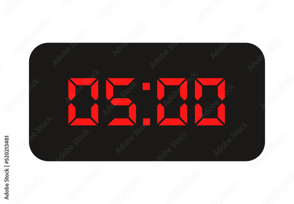 5 hours, icon symbol red, time, o'clock Five 5 hours, icon symbol red, time, o'clock Five