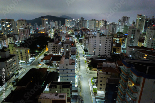 Guaruj   city at night. View of Praia do Tombo and Praia das Asturias. Beaches on the coast of Santos.