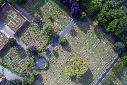 Aerial view of Hull  Northern Cemetery, Crematorium & Chapel. Chanterlands Avenue, Kingston upon Hull. this is a large space for family's to put there loved ones to rest and visit to remember them 