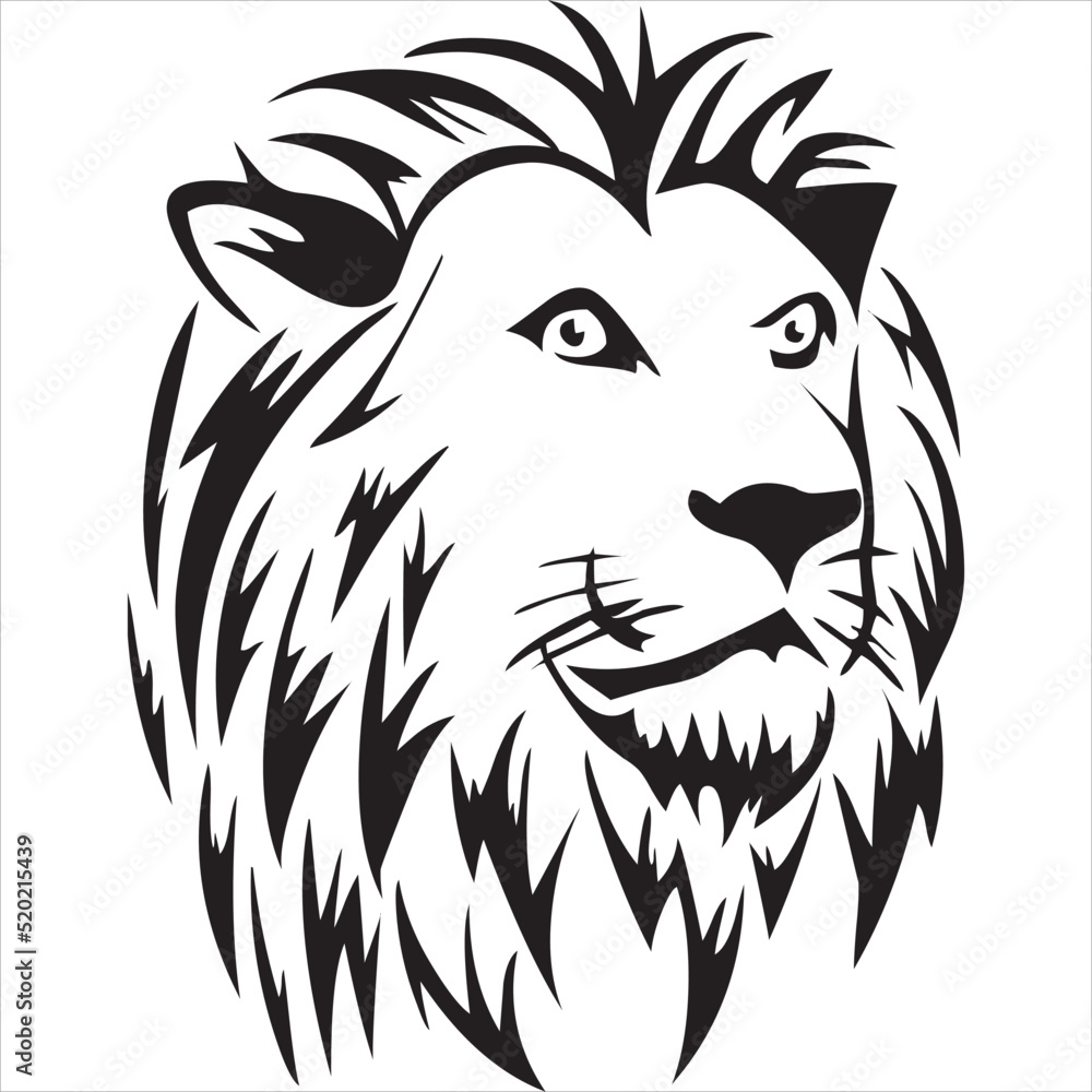 Vector, Image of lion face icon, black and white color, with transparent background Vector, Image of lion face icon, black and white color, with transparent background