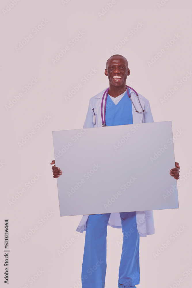 Male doctor holding empty placard. Doctor. Billboard Male doctor holding empty placard. Doctor. Billboard