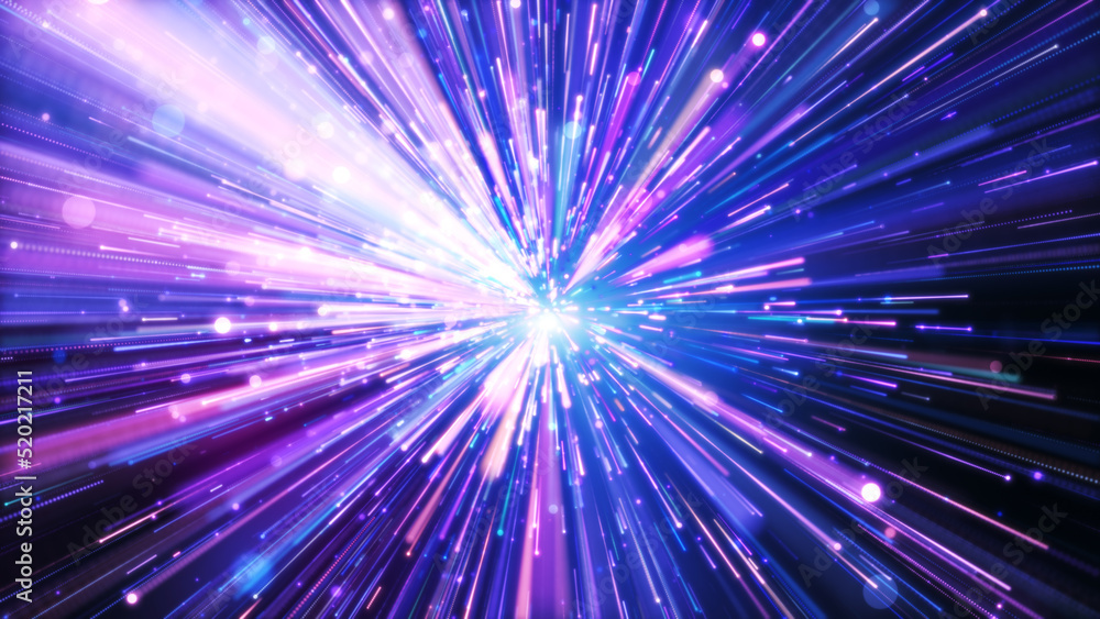 Fototapeta premium Pink Purple blue light trail running, Flight Through the space.