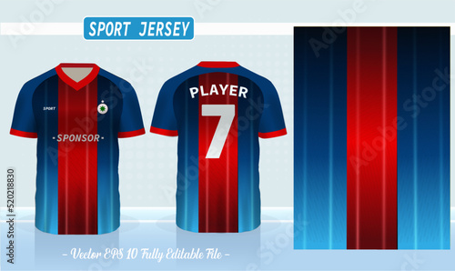 Sports jersey template for team uniforms can be used for badminton, football and basketball in front and back view.  Tshirt mock up for sport club. Vector Illustration.