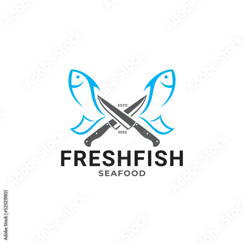 Fototapeta Naklejka Na Ścianę i Meble -  Fresh fish vector design logo template. Seafood restaurant idea.