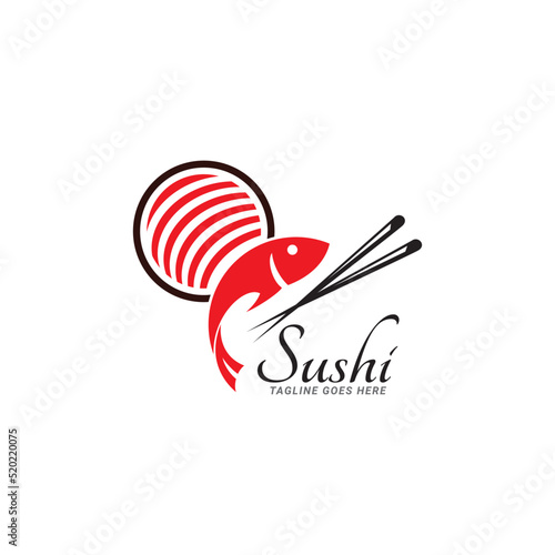 Sushi Logo Design With Fish. Isolated In White Background. Modern Design. Flat Logo. Sushi Logo. Sushi. Vector Illustration