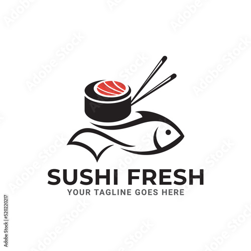 Sushi Logo Design With Fish. Isolated In White Background. Modern Design. Flat Logo. Sushi Logo. Sushi. Vector Illustration