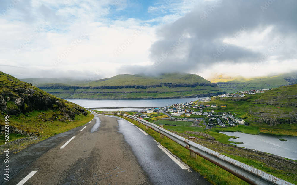 View of Eidi, village of the Eysturoy island. Faroe islands