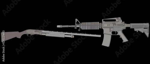 Set of firearms vector style, Shooting gun, Weapon illustration, Vector Line, Gun illustration, Modern Gun, Military concept, Pistol for training
