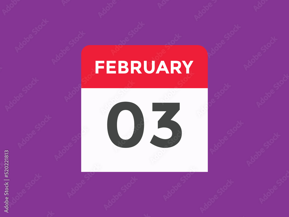 February 3 calendar reminder. 3rd February daily calendar icon template. Vector illustration
February 3 calendar reminder. 3rd February daily calendar icon template. Vector illustration