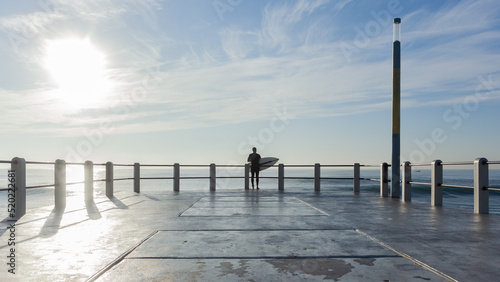 Photography Surfer Going Surfing Ocean Waves Standing Pier Jetty Jump