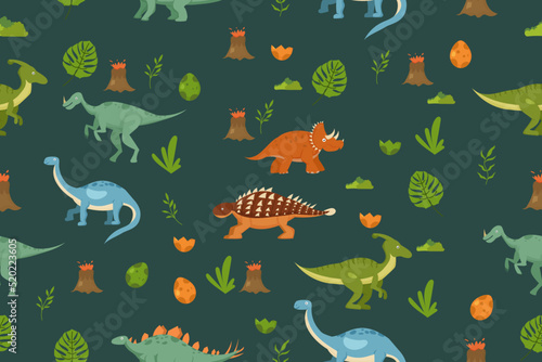Dinosaurs seamless pattern. Vector illustration for kids design