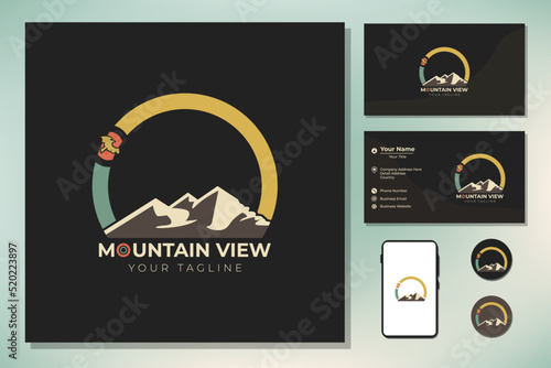 Mountain and sun for hipster adventure logo