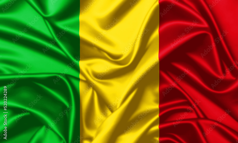 Mali waving flag close up satin texture background