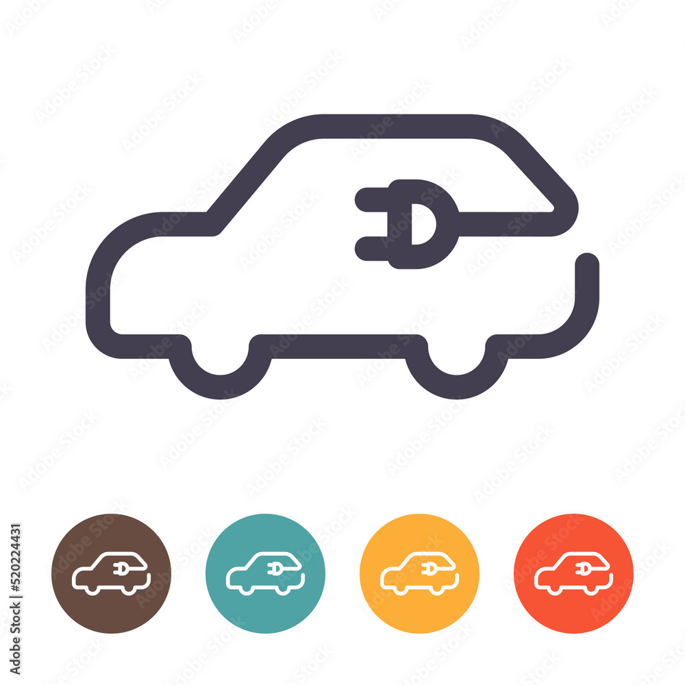 Electric car with plug icon isolated on white background, EV car, Eco friendly vehicle concept Electric car with plug icon isolated on white background, EV car, Eco friendly vehicle concept