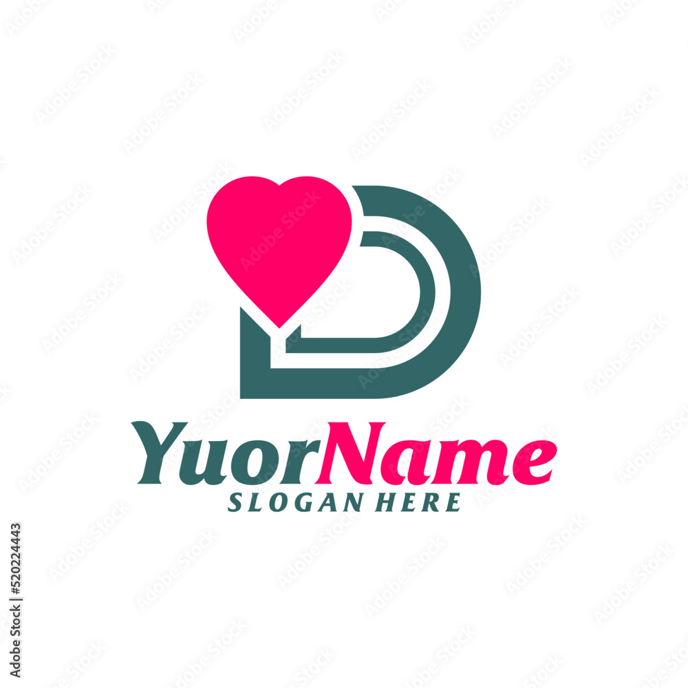 Initial D with Love Logo Design Template. Letter D logo concept vector. Creative Icon Symbol Initial D with Love Logo Design Template. Letter D logo concept vector. Creative Icon Symbol