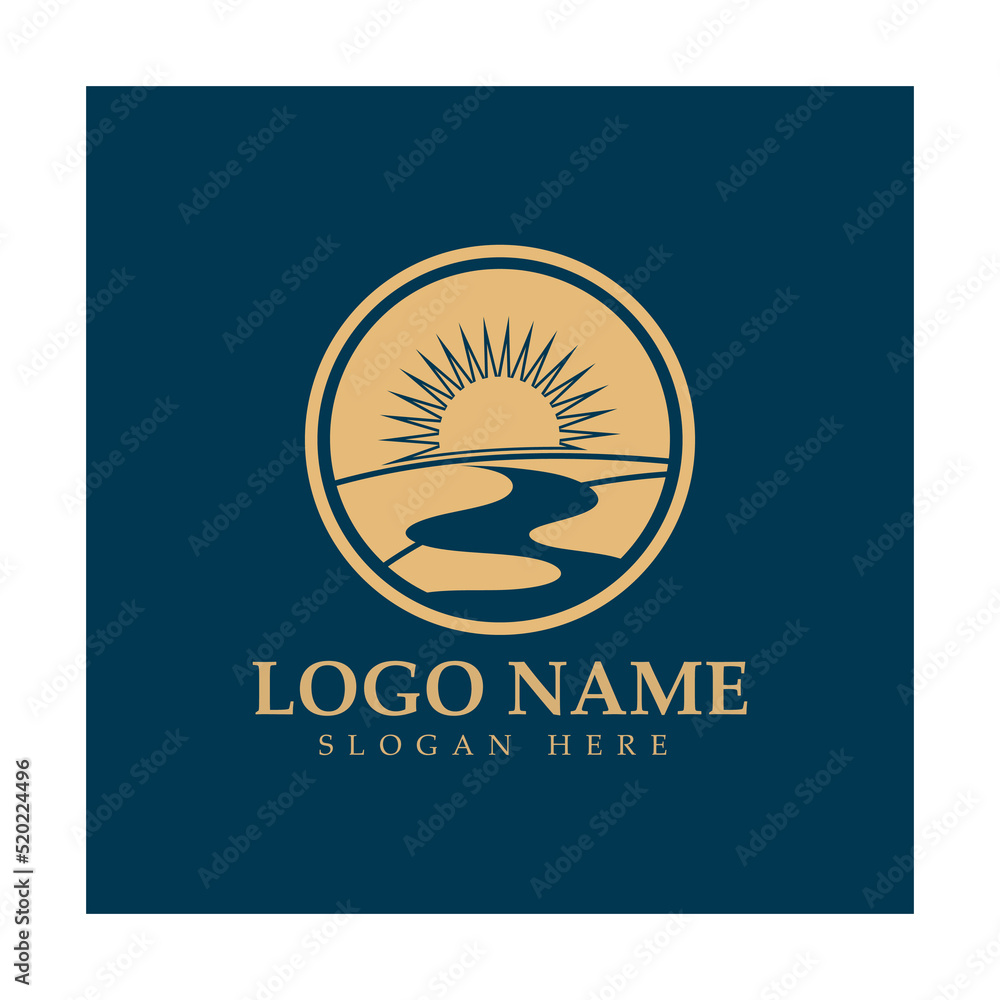 River mountain sun Logo vector icon illustration design template River mountain sun Logo vector icon illustration design template