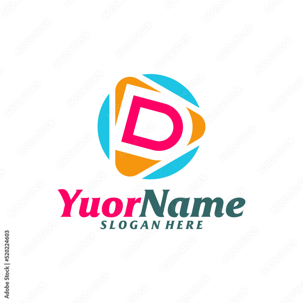 Initial D with Play Logo Design Template. Letter D logo concept vector. Creative Icon Symbol Initial D with Play Logo Design Template. Letter D logo concept vector. Creative Icon Symbol