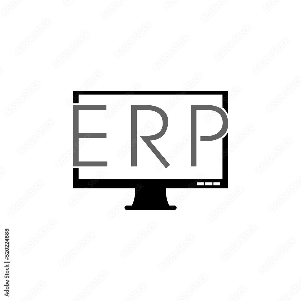 Obraz premium ERP, Enterprise Resource Planning icon in computer screen isolated on white background