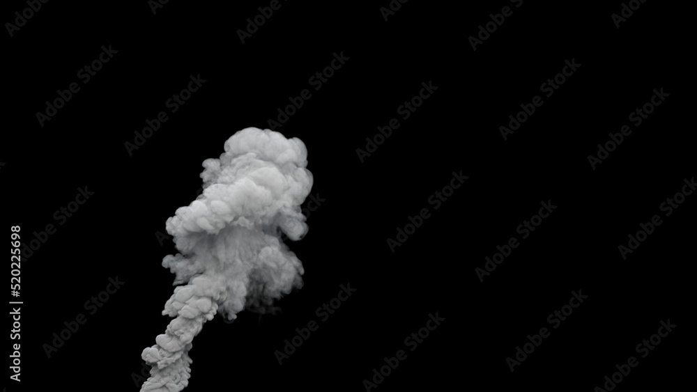 grey defilement smoke exhaust from waste burning on black, isolated - industrial 3D rendering