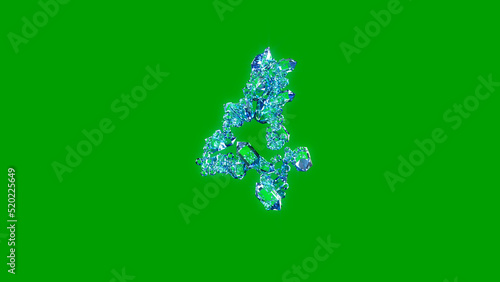 pretty blue transparent brilliants alphabet - number 4, isolated - object 3D illustration