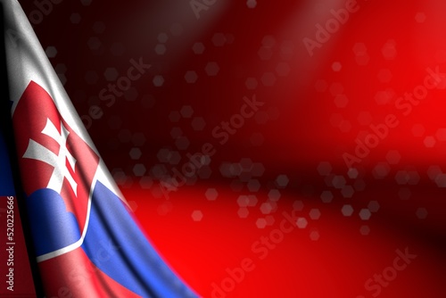Konstfotografi pretty image of Slovakia flag hanging in corner on red with bokeh and free space for content - any feast flag 3d illustration
