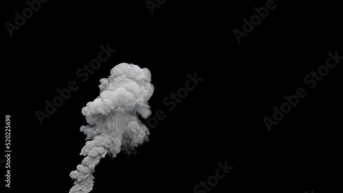 grey defilement smoke exhaust from waste burning on black, isolated - industrial 3D rendering