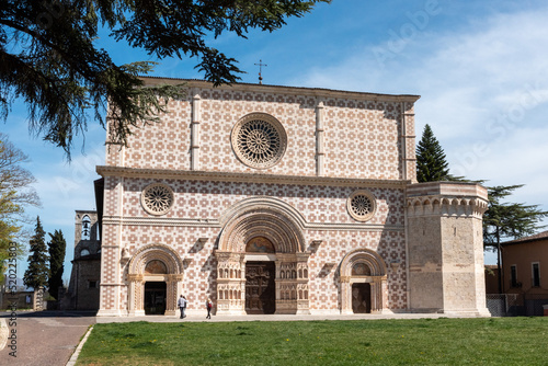 Beautiful Romanesque portal of the basilica Santa Maria di Collemaggio in L'Aquila, Italy photo