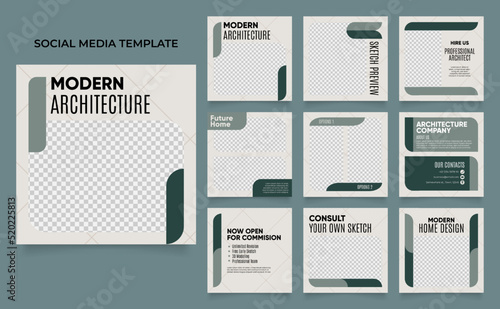 social media template banner house architecture service promotion. fully editable instagram and facebook square post frame puzzle organic sale poster