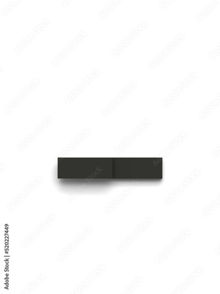 Dash made of several black simple geometric shapes lying on top of each other with 3D effect and shadows on white background, 3d rendering Dash made of several black simple geometric shapes lying on top of each other with 3D effect and shadows on white background, 3d rendering