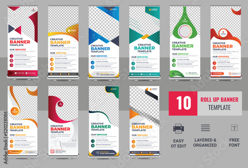 Business roll up display standee for presentation purpose, Creative business agency stands roll up banner design template layout bundle