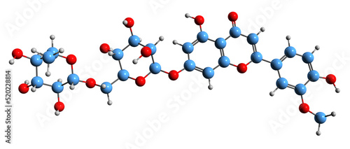  3D image of Diosmin skeletal formula - molecular chemical structure of diosmetin 7-O-rutinoside isolated on white background
 photo