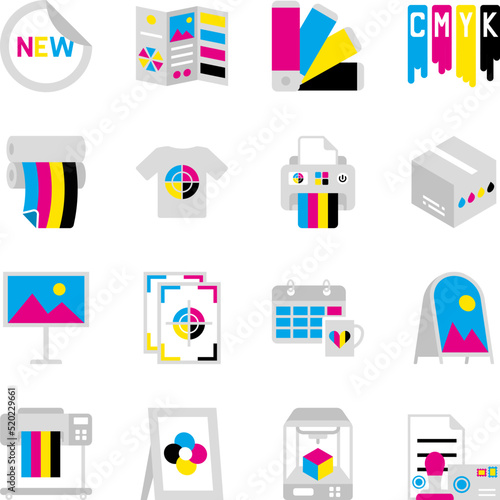 Printing, polygraphy icon set. Various print products. Simple icons