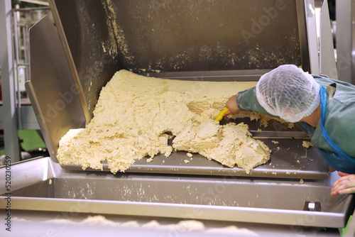 Dough cutting line for biscuits. The latest biscuit production line. Large biscuit factory.